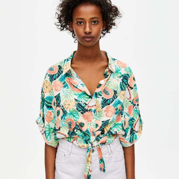 Size- L-XL, Pull & Bear printed crop shirt for women - Picture 3 of 7